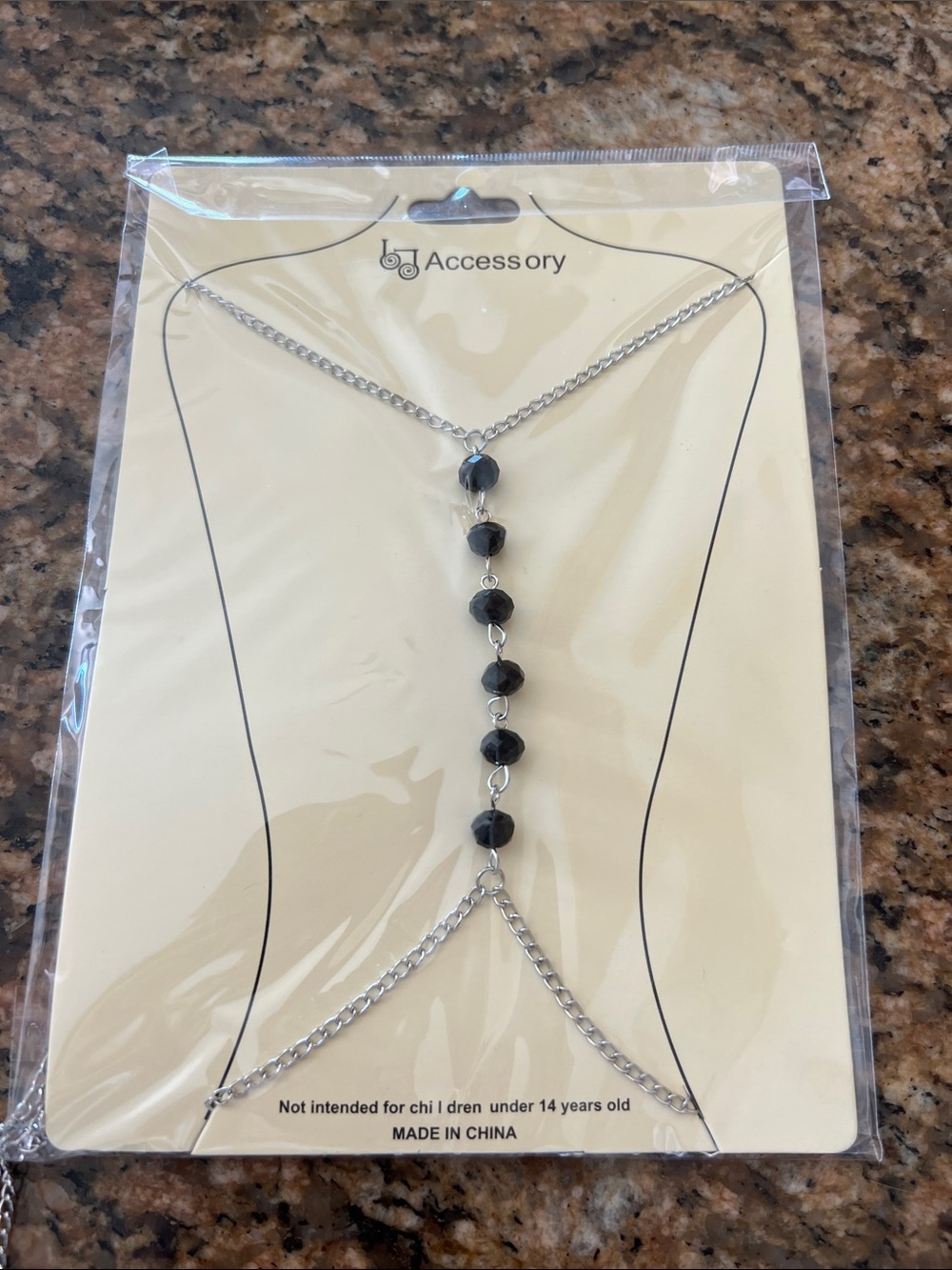 NWT Black Beaded Silver-Chain Body Necklace
